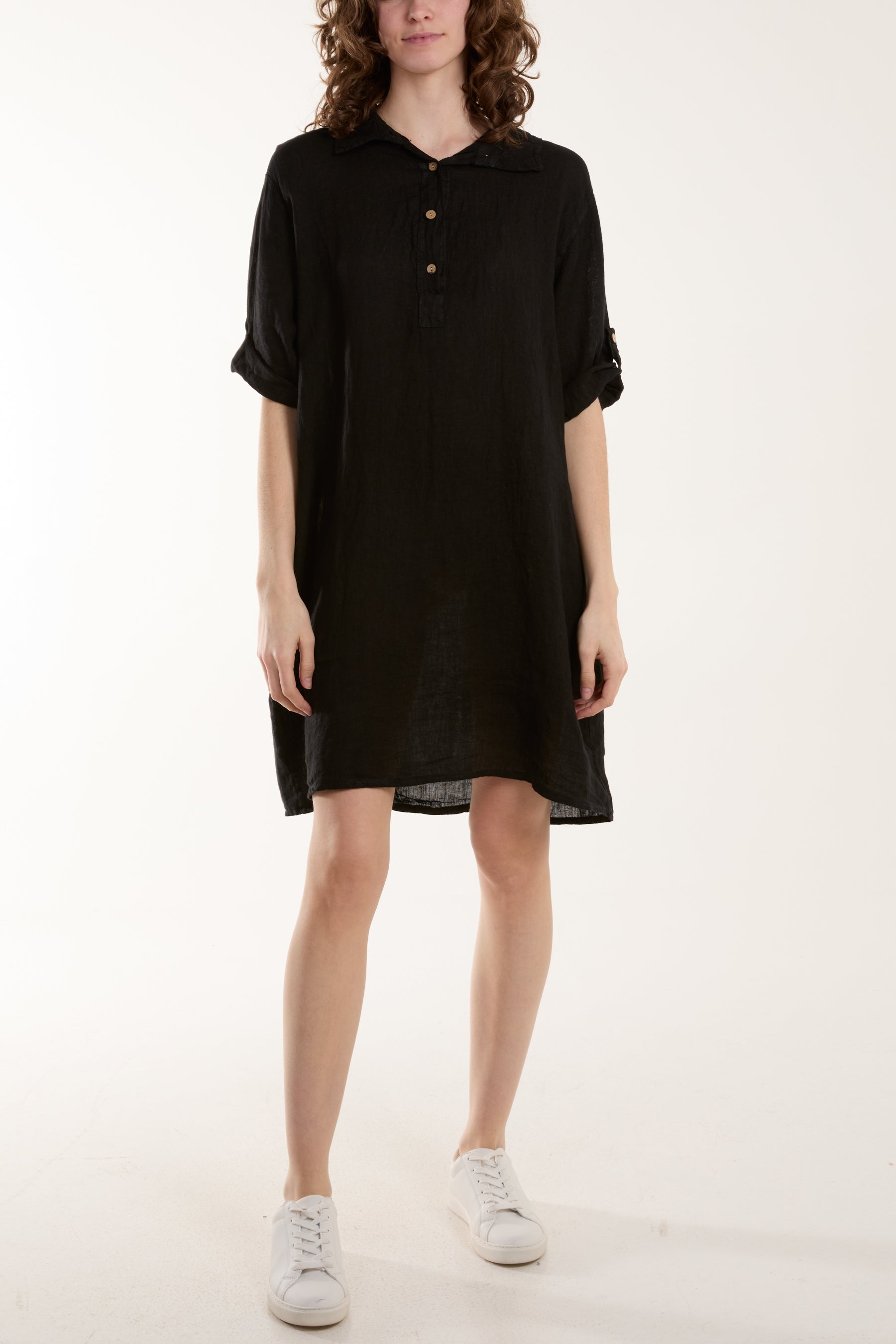 Linen Pocket Shirt Mini Dress Dresses WearAll Black One Size