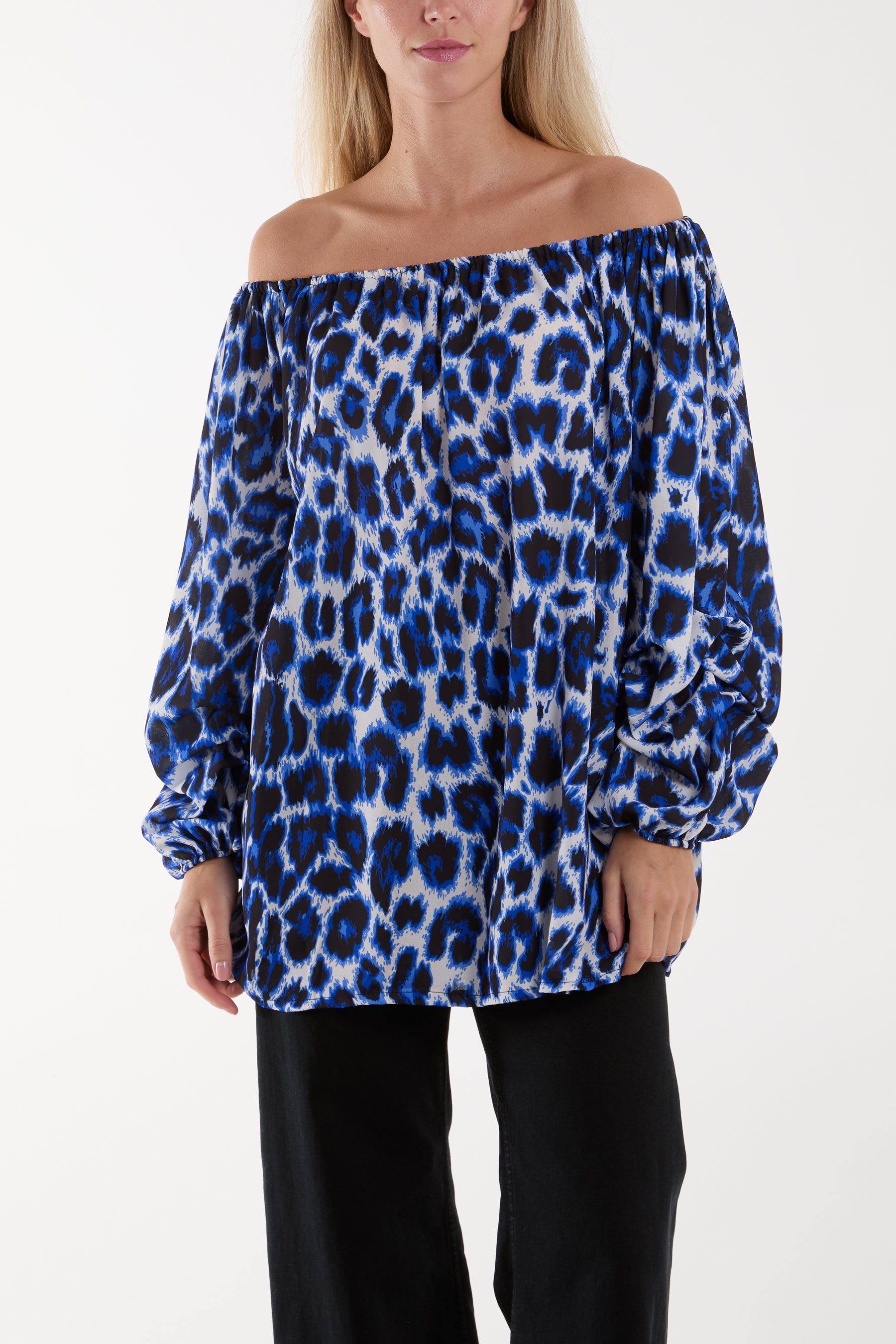 Bardot Leopard Print Blouse Blouses WearAll Royal Blue One Size