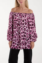 Bardot Leopard Print Blouse Blouses WearAll Hot Pink One Size