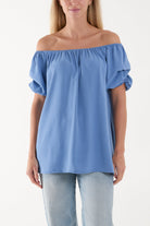 Puff Sleeve Smock Bardot Top Blouses WearAll Denim One Size