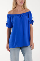 Puff Sleeve Smock Bardot Top Blouses WearAll Royal Blue One Size