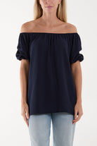 Puff Sleeve Smock Bardot Top Blouses WearAll Navy One Size