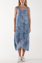 Flower Bouquet Sleeveless Linen Dress Dresses WearAll Denim One Size