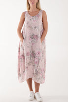 Flower Bouquet Sleeveless Linen Dress Dresses WearAll Blush One Size