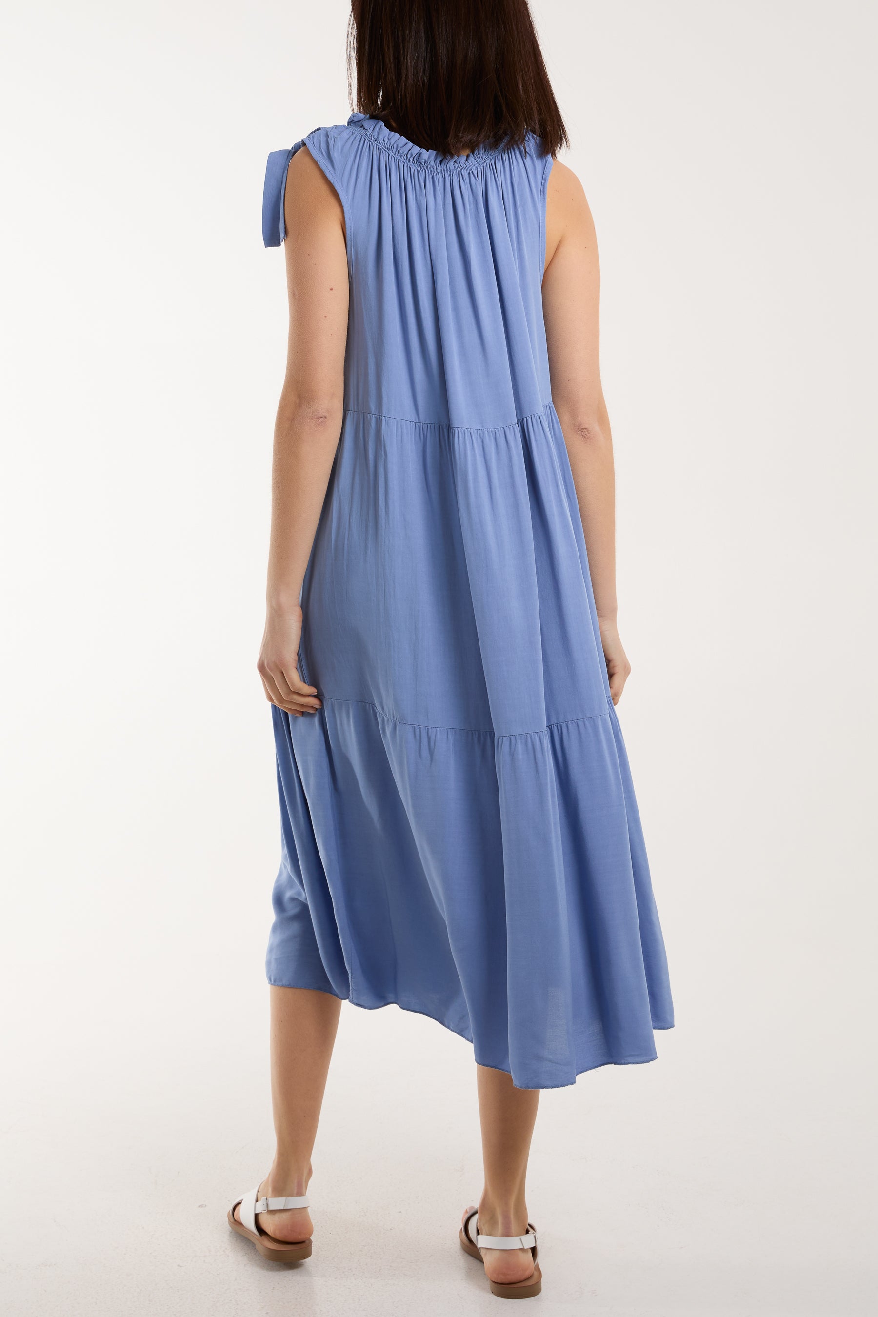 Bow Neck Halter Tiered Midi Dress Dresses WearAll