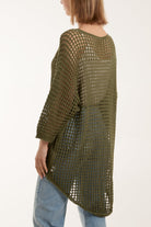 Crochet Dipped Hem 3/4 Sleeve Top Tops WearAll