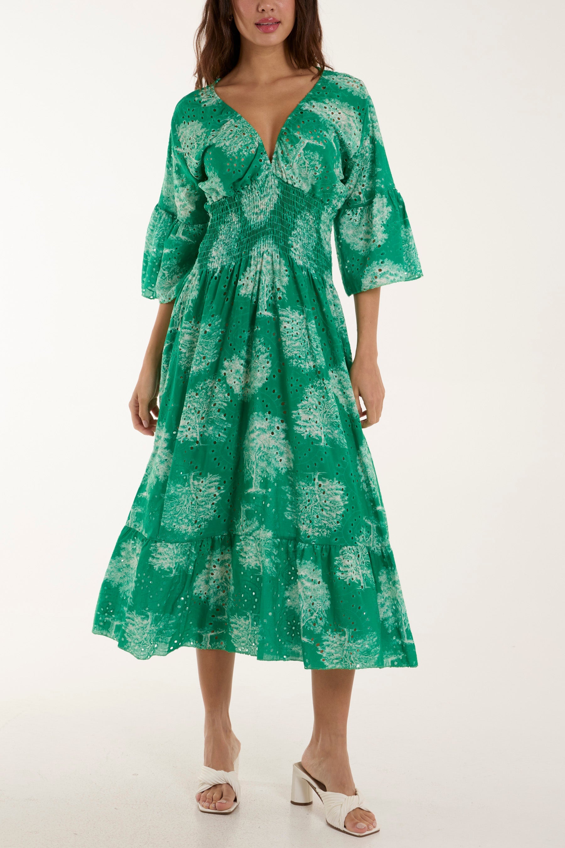 Tree Broderie Anglaise Midi Dress Dresses WearAll Jade One Size