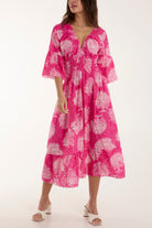 Tree Broderie Anglaise Midi Dress Dresses WearAll Fuchsia One Size