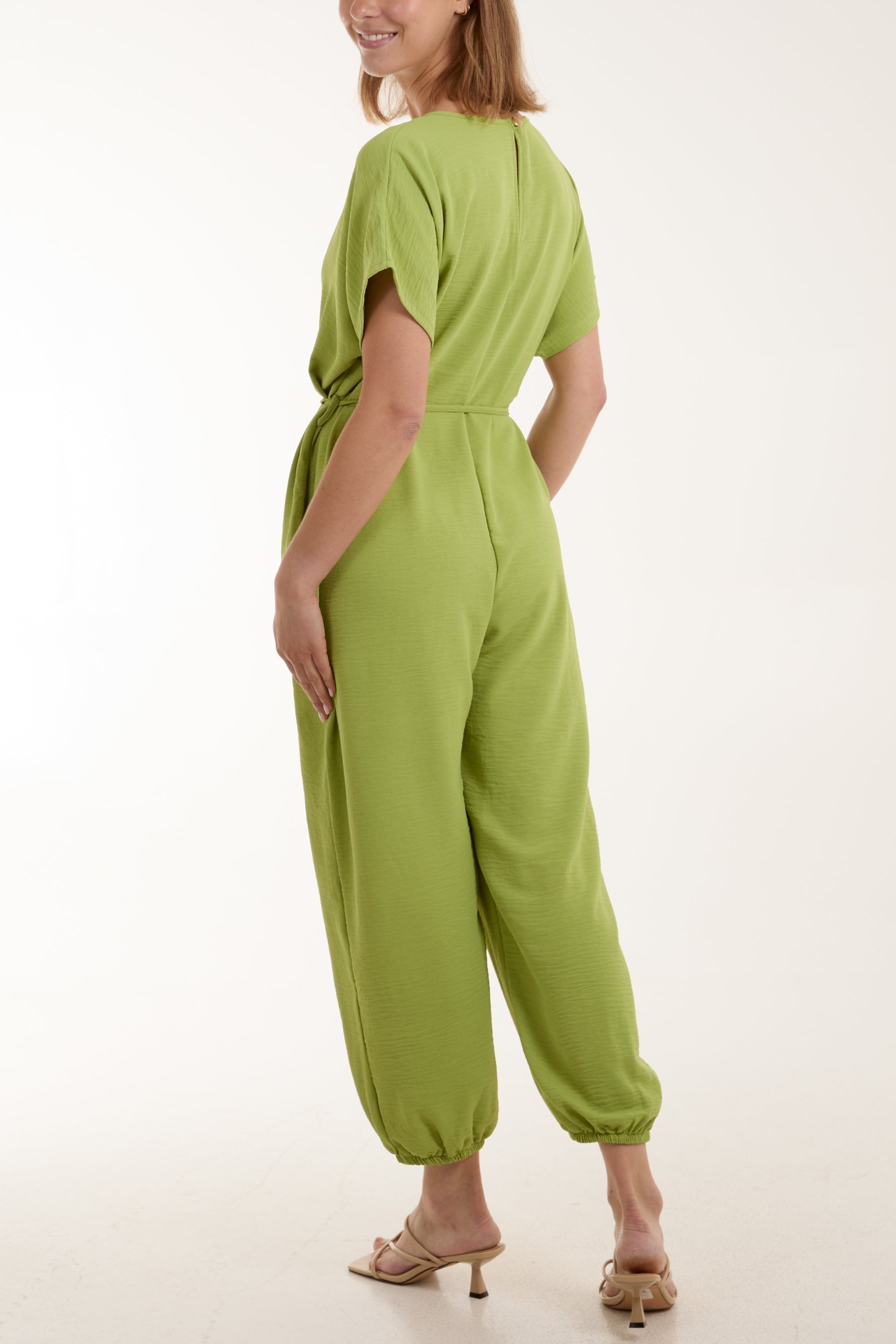 V-Neck Tied Waist Long Jumpsuit Jumpsuits WearAll