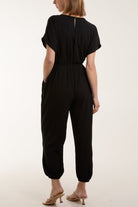 V-Neck Tied Waist Long Jumpsuit Jumpsuits WearAll