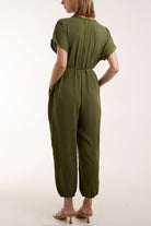 V-Neck Tied Waist Long Jumpsuit Jumpsuits WearAll