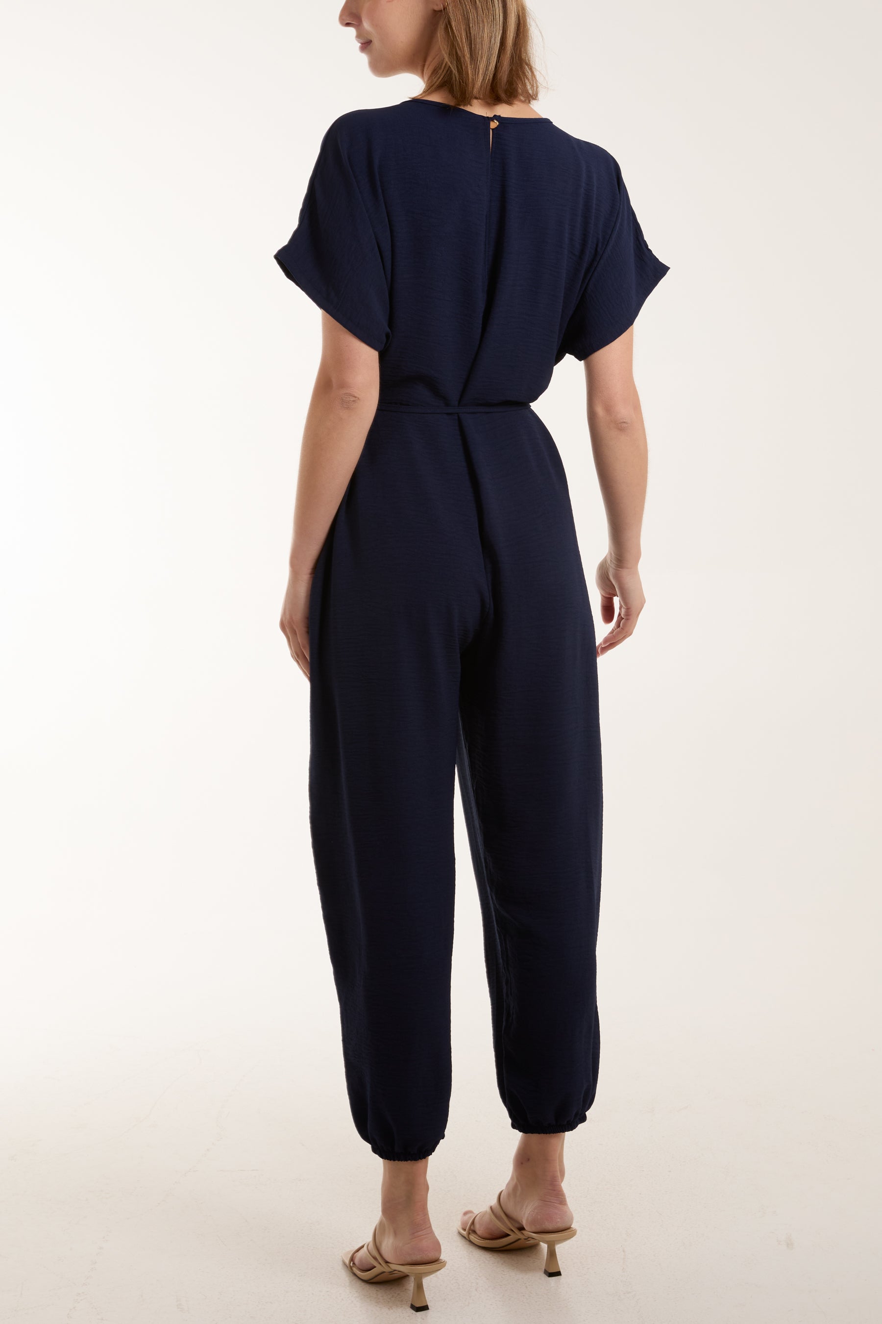 V-Neck Tied Waist Long Jumpsuit Jumpsuits WearAll