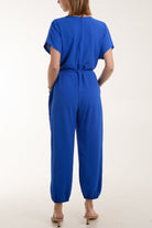 V-Neck Tied Waist Long Jumpsuit Jumpsuits WearAll