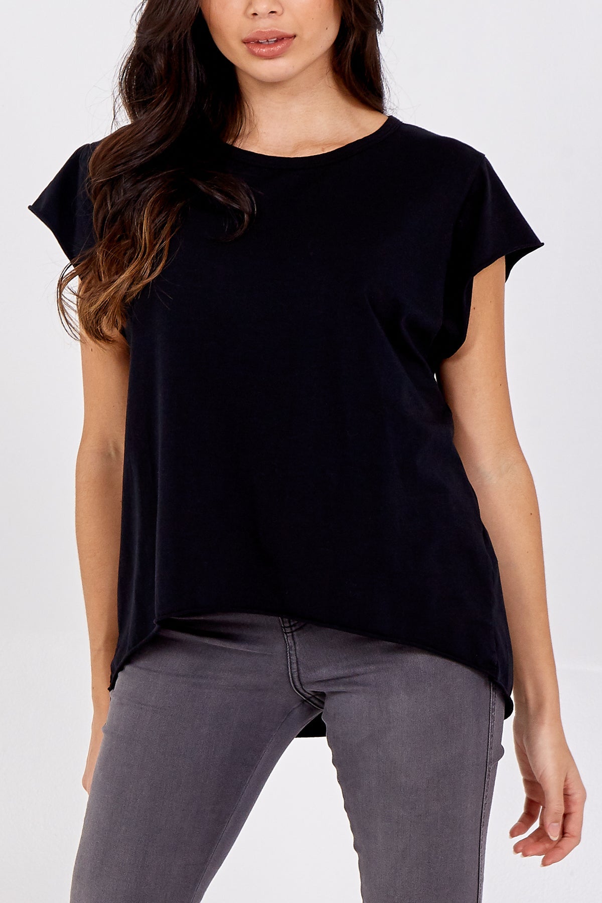 Cap Sleeve High Low Rolled Edge Top TOPMF2 WearAll Black One Size