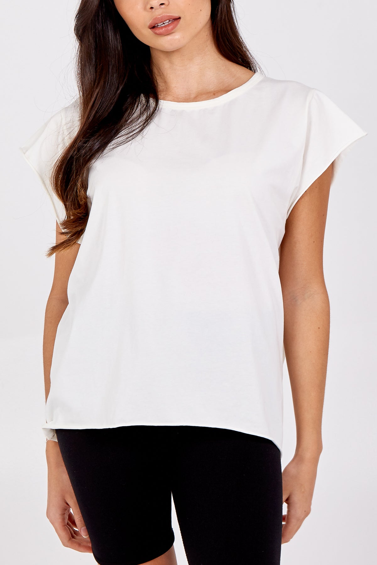 Cap Sleeve High Low Rolled Edge Top TOPMF2 WearAll Cream One Size