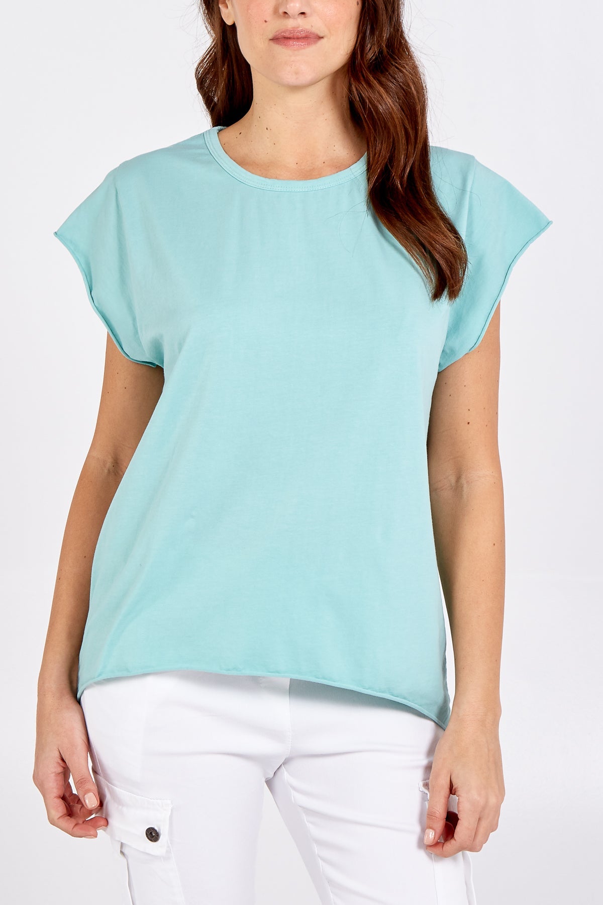 Cap Sleeve High Low Rolled Edge Top TOPMF2 WearAll Mint One Size