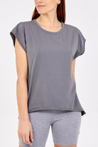 Cap Sleeve High Low Rolled Edge Top TOPMF2 WearAll Mid Grey One Size