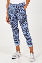 Magic Super Stretch Leopard Print Trousers LEG2 WearAll Light Blue One Size