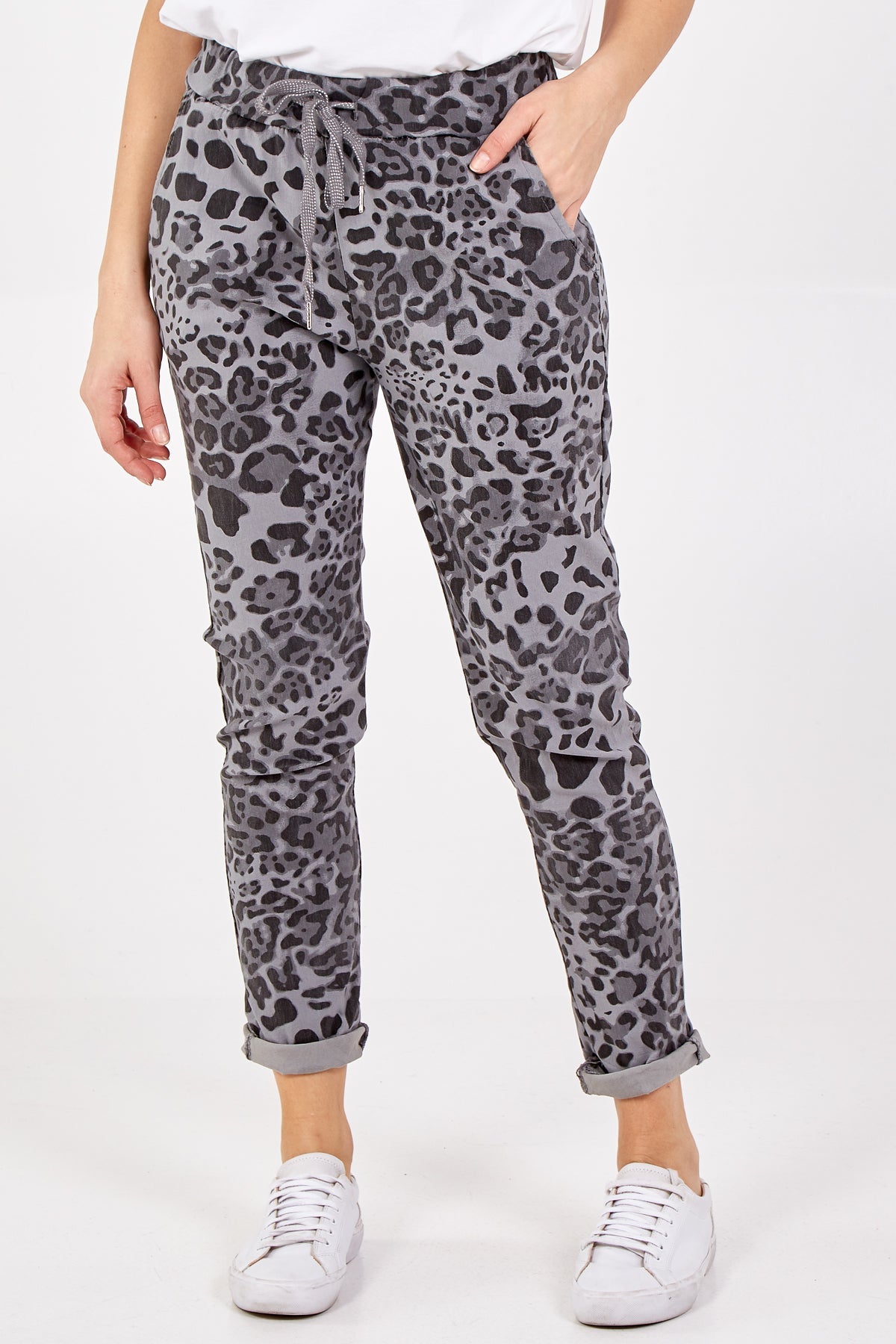 Magic Super Stretch Leopard Print Trousers LEG2 WearAll Grey One Size