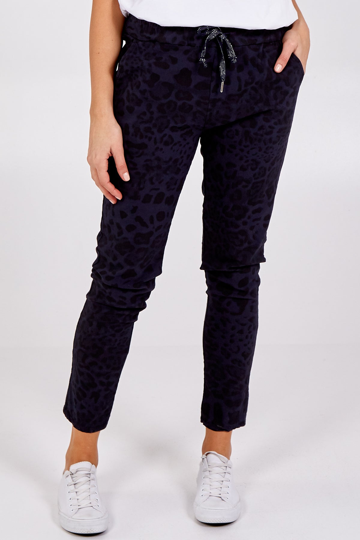 Magic Super Stretch Leopard Print Trousers LEG2 WearAll Navy One Size