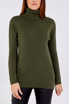 Plain Roll Neck Knit Jumper JMF1 WearAll Forest Green One Size