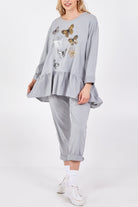 Butterfly Frill Hem Lounge Set TW1 WearAll Light Grey One Size