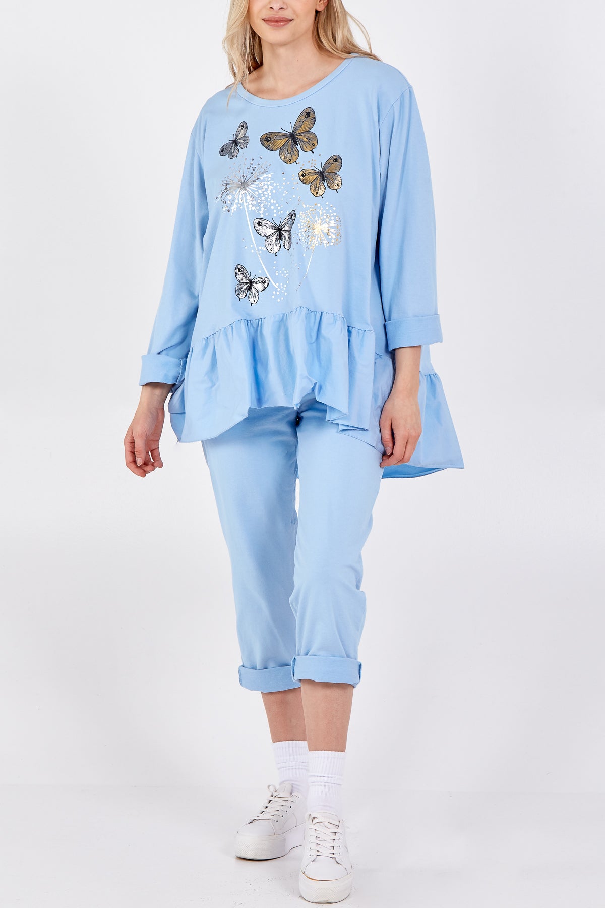 Butterfly Frill Hem Lounge Set TW1 WearAll Sky Blue One Size