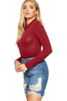 Plus Size Long Sleeve Turtleneck Bodysuit Bodysuit WearAll Wine 16-18