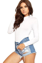 Plus Size Long Sleeve Turtleneck Bodysuit Bodysuit WearAll White 16-18