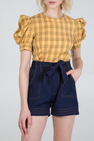 Paperbag Waist Contrast Stitch Short Shorts WearAll