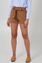 Paperbag Tied Waist Shorts Shorts WearAll Camel Large