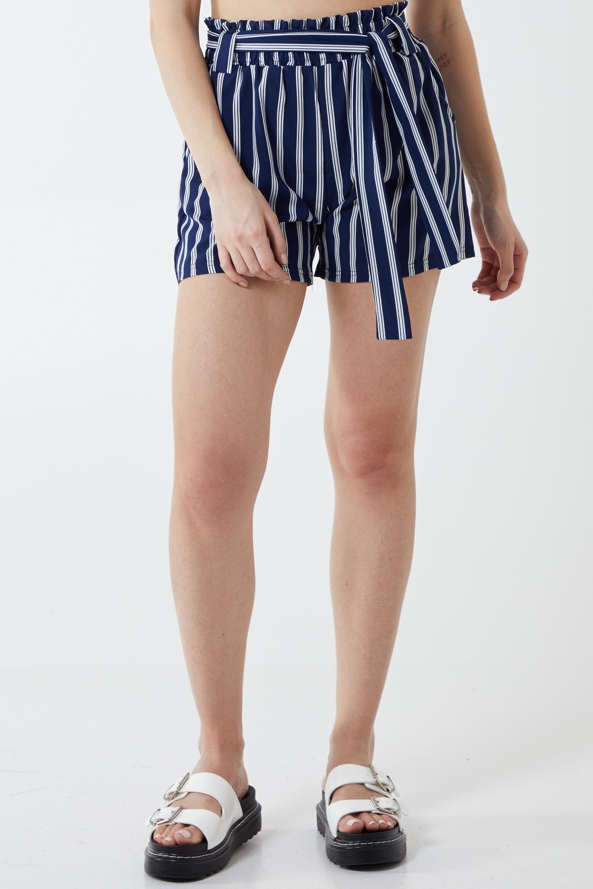 Stripe Belted Shorts Shorts WearAll Navy Large