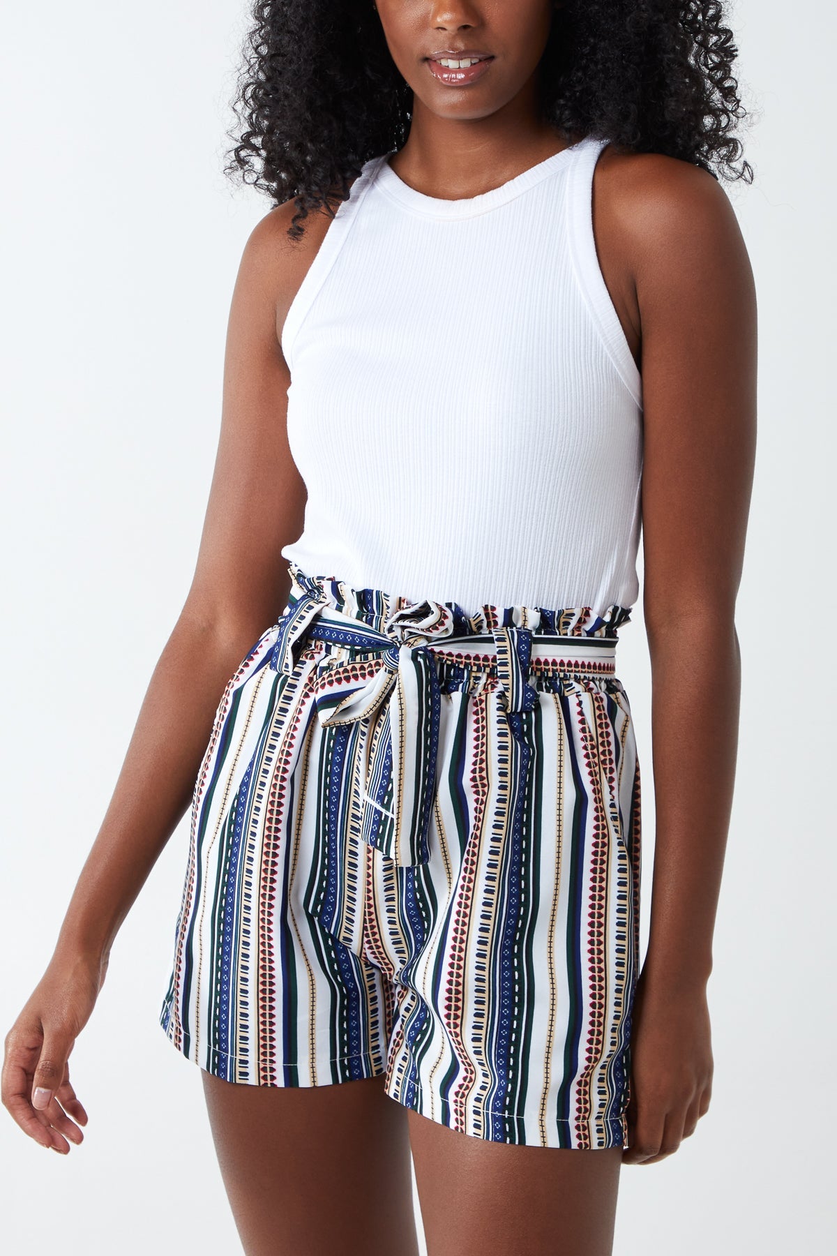 Stripe Belted Shorts Shorts WearAll Navy Small