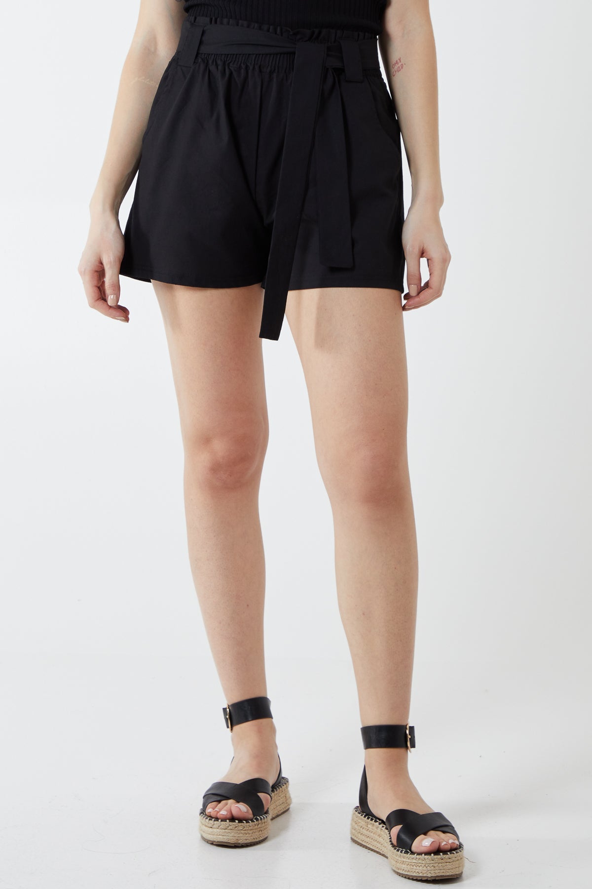 Paper Bag Waist Belted Shorts Shorts WearAll Black Large