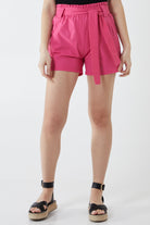 Paper Bag Waist Belted Shorts Shorts WearAll Hot Pink Large