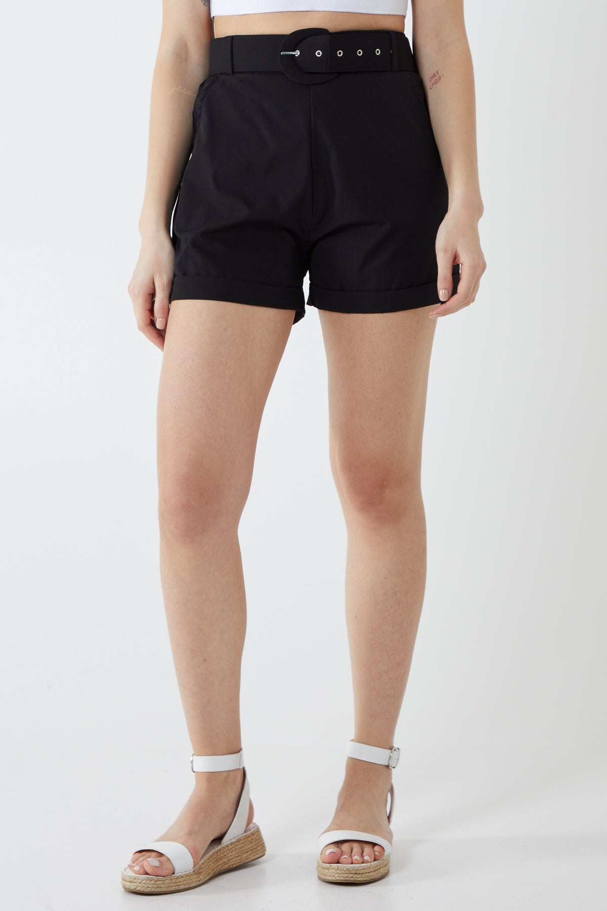 Wide Belted Shorts Shorts WearAll Black 8