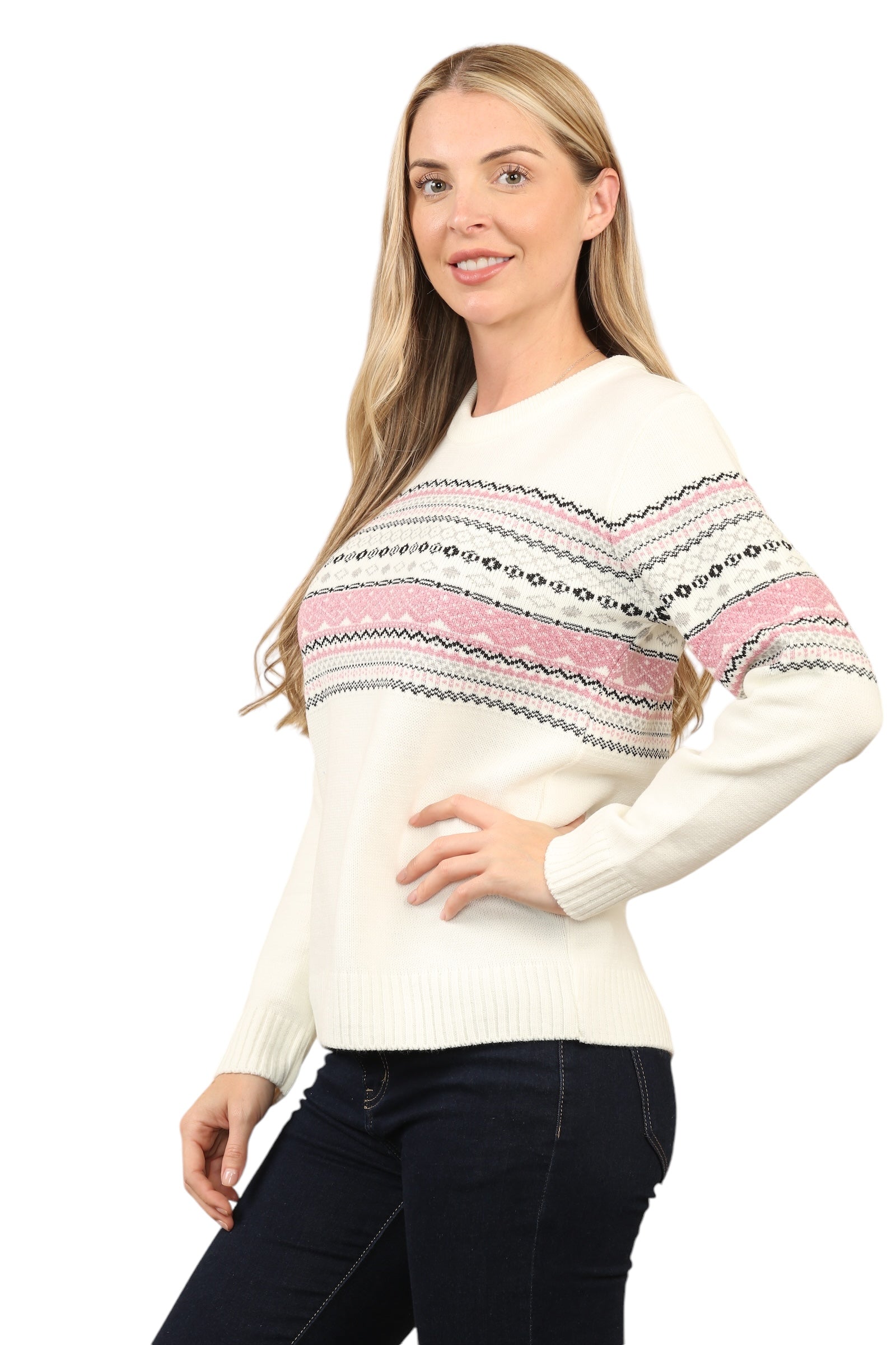 Jacquard Knitted Jumper Striped Sweater Top Jumper WearAll