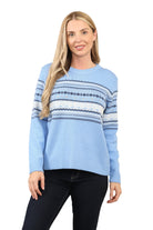 Jacquard Knitted Jumper Striped Sweater Top Jumper WearAll (Sky Blue) Style 2 S/M