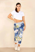 Italian Floral Print Drawstring Cotton Joggers Trouser WearAll