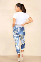 Plus Size Italian Floral Print Drawstring Cotton Joggers Trouser WearAll