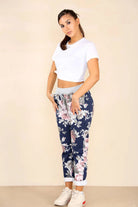 Plus Size Italian Floral Print Drawstring Cotton Joggers Trouser WearAll