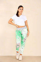 Plus Sise Italian Floral Print Drawstring Cotton Joggers Trousers WearAll Pista 16