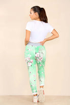 Plus Sise Italian Floral Print Drawstring Cotton Joggers Trousers WearAll