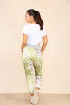 Italian Floral Print Drawstring Cotton Joggers Trousers WearAll