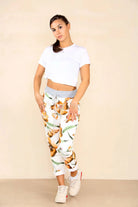 Italian Floral Print Drawstring Cotton Joggers Trouser WearAll