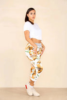 Plus Size Italian Floral Print Drawstring Cotton Joggers Trouser WearAll