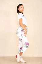 Plus Size Italian Floral Print Drawstring Cotton Joggers Trouser WearAll