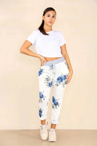 Plus Size Italian Floral Print Drawstring Cotton Joggers Trouser WearAll