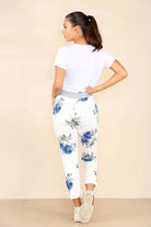 Plus Size Italian Floral Print Drawstring Cotton Joggers Trouser WearAll