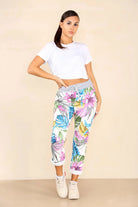 Italian Floral Print Drawstring Cotton Joggers Trouser WearAll Multy 8